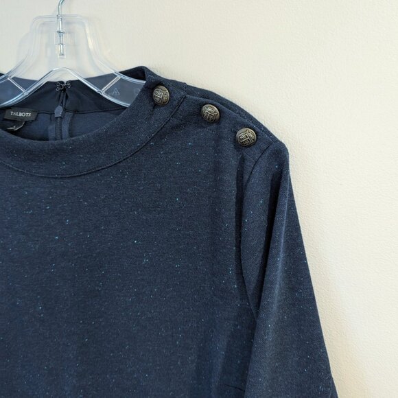 TALBOTS Nwot Heathered Shift Dress L Blue Fleck Navy Blue Retro Style 60's - Picture 6 of 13